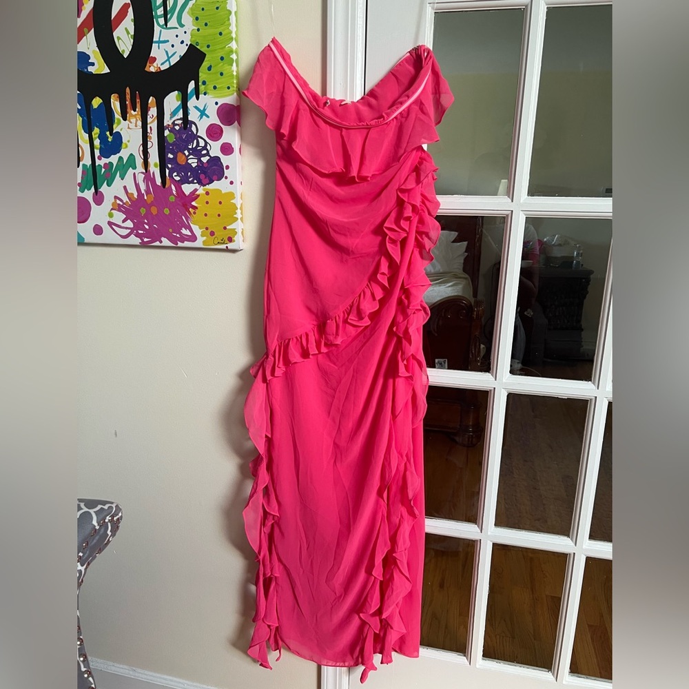 HOUSE OF CB 'Sarina' Fuchsia Ruffle Maxi Dress/Size S-US 4-6 - Picture 3 of 6